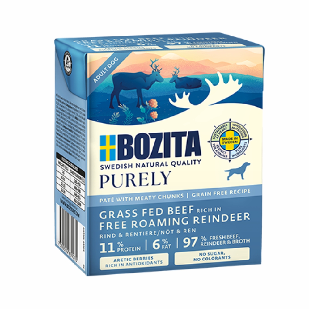 Bozita Purely Pate Duoprotein Wołowina Renifer 370g karma mokra dla psa